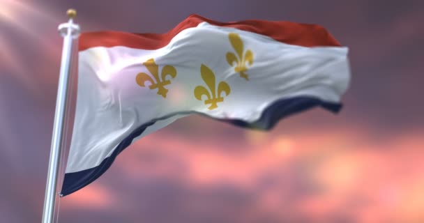 Vlag Van New Orleans Stad Bij Zonsondergang Stad Van Verenigde — Stockvideo