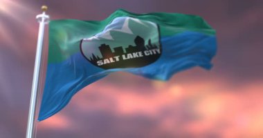 Gün batımında Salt Lake bayrağı, Amerika Birleşik Devletleri 'nde Utah şehri - döngü