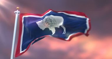 Gün batımında Wyoming bayrağı, Amerika Birleşik Devletleri bölgesi - döngü