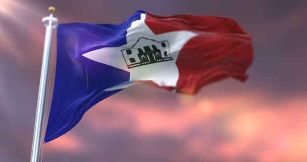 Drapeau Ville San Antonio Coucher Soleil Ville Des États Unis — Video