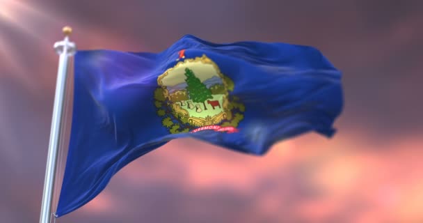 Σημαία Της Πολιτείας Του Βερμόντ Στο Ηλιοβασίλεμα Περιοχή Των Ηνωμένων — Αρχείο Βίντεο