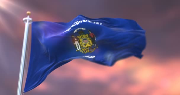 Vlag Van Wisconsin Staat Bij Zonsondergang Regio Van Verenigde Staten — Stockvideo