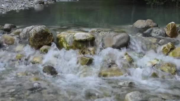 河水流过山中的石子和卵石之间 — 图库视频影像