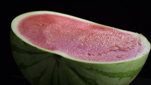 Watermelon Fruit Gyrating Black Background — Stock Video