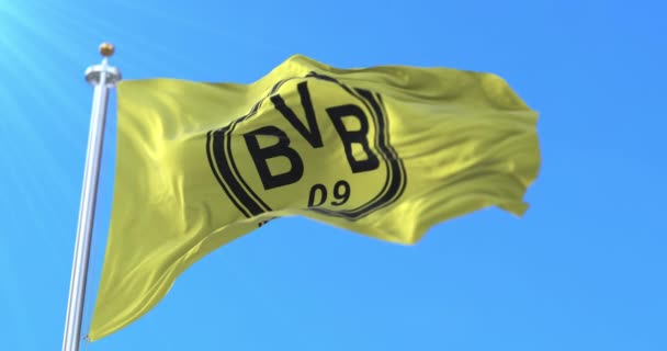 Fahne Des Borussia Dortmund Fussballklubs Deutschland Schwenkend Schleife — Stockvideo