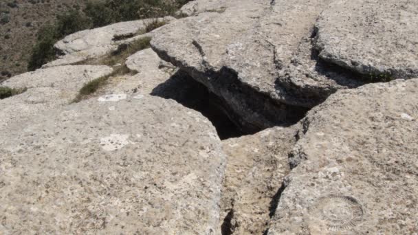 Huella Fósil Amonita Prehistórico Rocas Kársticas — Vídeos de Stock