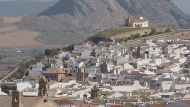 Casas Blancas Campanas Iglesias Pueblo Típico Andalucía Antequera — Vídeos de Stock