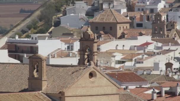 Колокола Церквях Типичном Городе Андалусии Солнечный День Antequera — стоковое видео