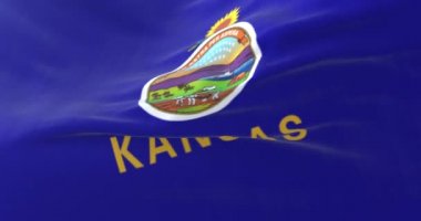 Amerikan eyaleti Kansas 'ın bayrağı, Amerika Birleşik Devletleri bölgesi, rüzgarda sallanıyor. Döngü