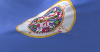 Amerika 'nın Minnesota eyaletinin bayrağı, Birleşik Devletler bölgesi, rüzgara karşı sallanıyor. Döngü