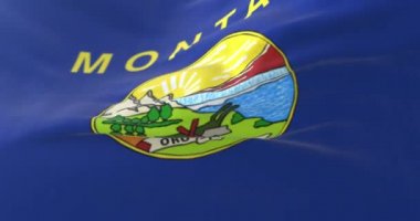 Amerika 'nın Montana eyaleti bayrağı, Amerika Birleşik Devletleri bölgesi, rüzgarda sallanıyor. Döngü