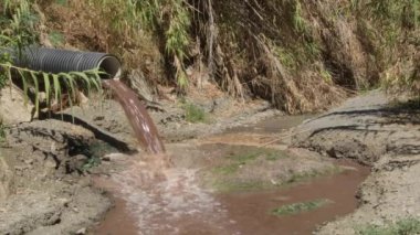 Sewage collector emanating sewage shit at the mouth of a river a sunny day