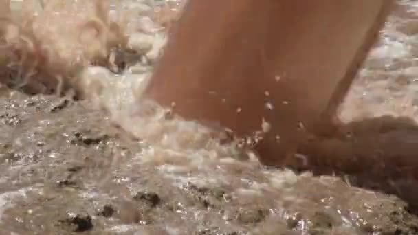 Sewage Torrent Falling Mountain Shit Sunny Day — стоковое видео