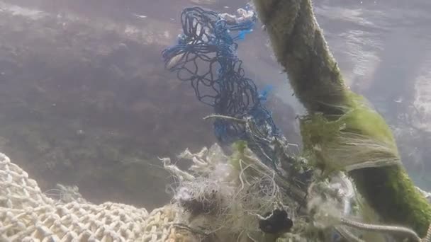 Fischernetze Unter Wasser Kaputt — Stockvideo