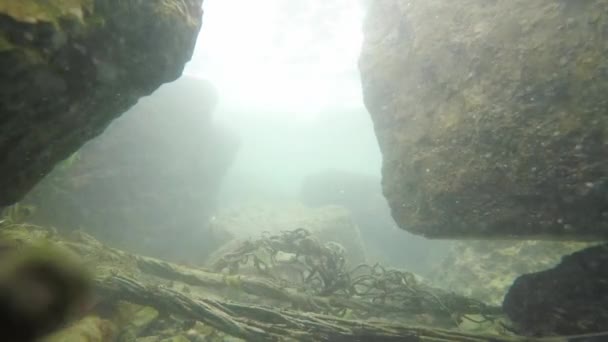 Redes Pescadores Quebradas Entre Rochas Subaquáticas Câmera Lenta — Vídeo de Stock