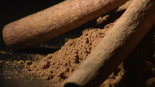 Powder Cinnamon Sticks Rotating Food Spice — Stock Video