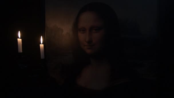 Gioconda Mona Lisa Iluminada Con Velas — Vídeo de stock
