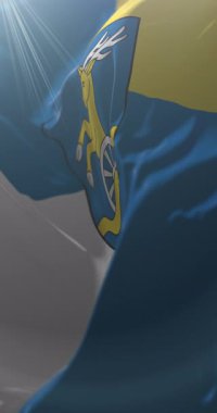 Slovakya 'nın Bratislava Bölgesi armalı bayrağı. Döngü. 4K Dikey