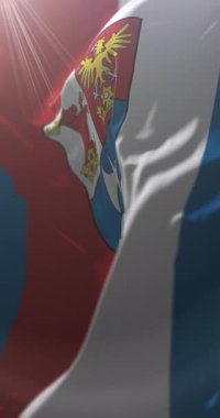 Slovakya 'nın Trencin Bölgesi Armalı Bayrağı. Döngü. 4K Dikey