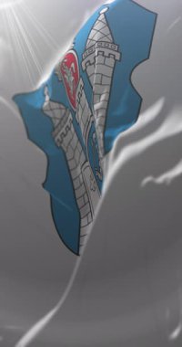 Mogilev şehrinin bayrağı, Belarus. Döngü. 4K Dikey