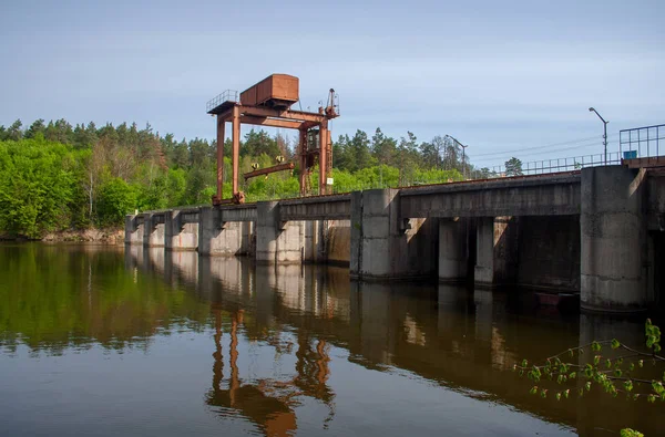 Big hydroelectric station. The flow of water. The Teterev River. Ukraine