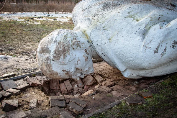 Ukrayna. Khmelnitsky. 21 Şubat 2014. Lenin şehir parkta sökülmüş bir anıt