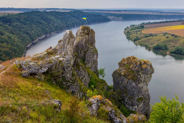 Мальовничі Панорами Вид Від Пагорба Водосховища Річці Дністер Україна — стокове фото