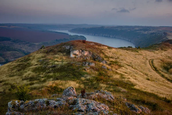 Malownicza Panorama Widok Wzgórza Zbiornika Wodnego Rzece Dniestr Ukraina — Zdjęcie stockowe