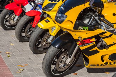 Ukrayna. Khmelnitsky. 13 Ekim 2018. Motosiklet motosiklet sezon sonbahar kapatma