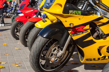 Ukrayna. Khmelnitsky. 13 Ekim 2018. Motosiklet motosiklet sezon sonbahar kapatma