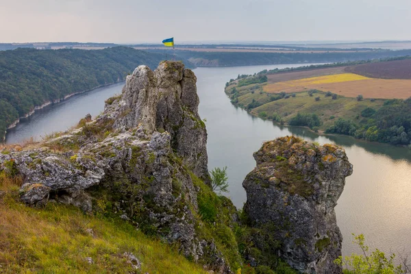 Malownicza Panorama Widok Wzgórza Zbiornika Wodnego Rzece Dniestr Ukraina — Zdjęcie stockowe