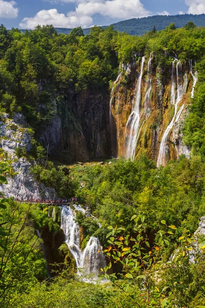 Belle Cascade Dans Parc National Des Lacs Plitvice Croatie — Photo