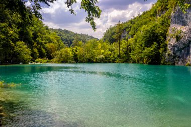 Plitvice Lakes Ulusal Parkı 'nın güzel manzarası. Hırvatistan.
