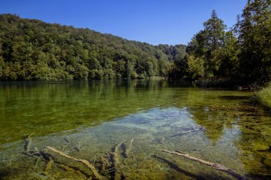 Plitvice Lakes Ulusal Parkı 'nın güzel manzarası. Hırvatistan