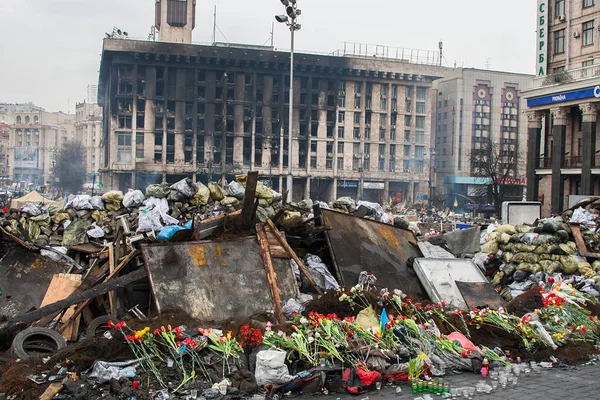 Kiev Ukrajna Február 2014 Központi Street Város Után Roham Barikádokon — Stock Fotó