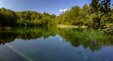 Plitvice Lakes Ulusal Parkı 'nın güzel manzarası. Hırvatistan.