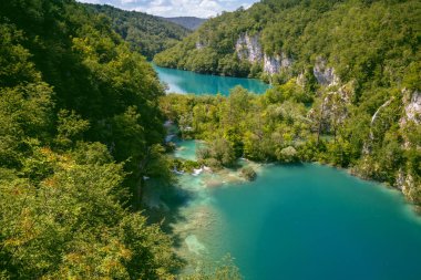 Plitvice Lakes Ulusal Parkı 'nın güzel manzarası. Hırvatistan.