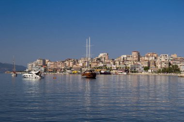 Albania. Saranda - July 16, 2018. Ship in the city port on a sunny day