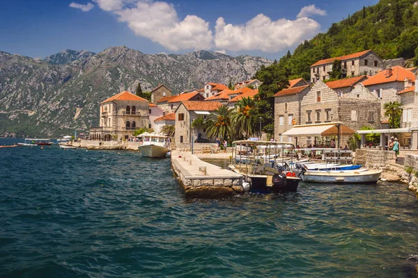 Soleado Paisaje Mediterráneo Montenegro Bahía Kotor — Foto de Stock