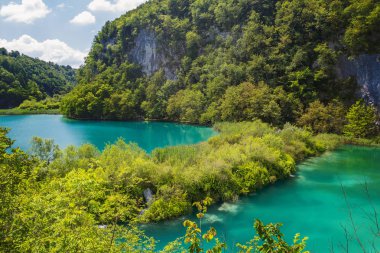 Plitvice Lakes Ulusal Parkı 'nın güzel manzarası. Hırvatistan