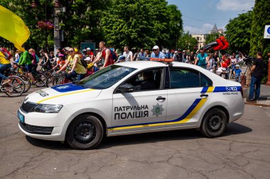 Khmelnitsky, Ukrayna - 26 Mayıs 2019. Yeni polis e araba