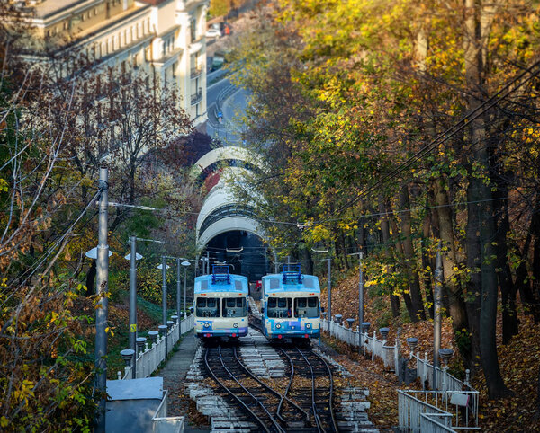 Kiev funicular. Autumn in the city.