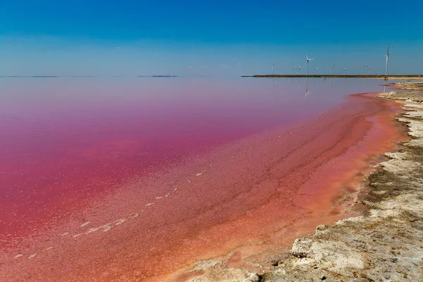Tedavi için tuzlu suyu olan güzel pembe göller..