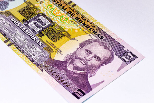 2 Lempiras, Honduras, 2019 with a portrait of Former President Marco Aurelio Soto. Honduran money