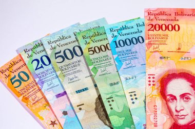 Venezuela Bolivar banknotu. Venezuela parası. Kağıt para arkaplanı.