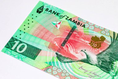 10 Kwacha Zambiya 'da baraj ve kartal resmi var. Zambiya ve Afrika 'nın parası.