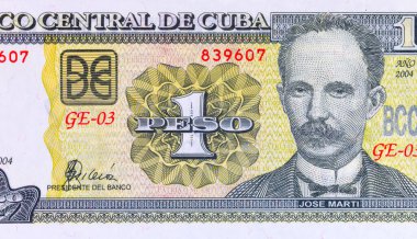 1 Peso Cuba, 2016 with a portrait of Jose Marti. Paper money of Cuba.