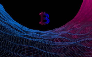 Koyu arka plan üzerinde dijital para birimi Bitcoin. İş, finans ve teknoloji kavramı.