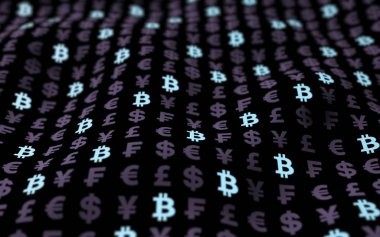 Bitcoin cryptocurrency 3d çizim. Güzel para birimi koyu arka plan. Dijital para birimi simgesi. Dijital arka plan. İş kavramı