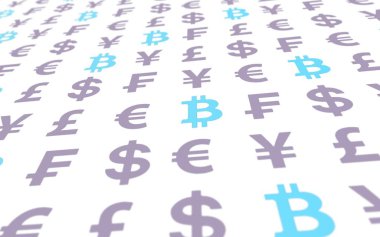 Bitcoin arka plan. Cryptocurrency 3d çizim. Dijital para birimi simgesi. İş kavramı